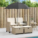 vidaXL Canapé de jardin 2 places avec parasol et tabourets beige rotin