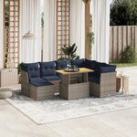 vidaXL Salon de jardin 8 Pièces avec coussins gris résine tressée