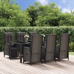 vidaXL Ensemble à manger de jardin coussins 7Pièces Noir Résine tressée