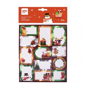 Apli Pack de 24 étiquettes adhésives de Noël pour cadeaux - Tailles et designs assortis - Espace pour écrire