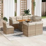 vidaXL Salon de jardin avec coussins 9 Pièces beige résine tressée