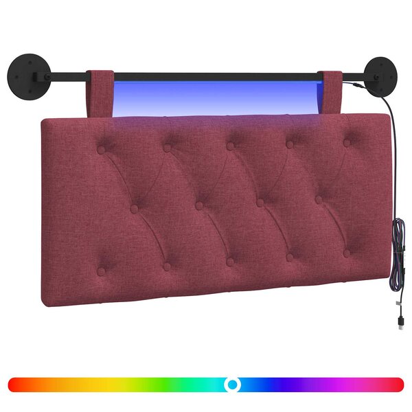 vidaXL Tête de lit suspendue Avec lumière LED Bordeaux Tissu