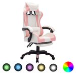 Chaise fauteuil siège pivotante de bureau informatique étude de jeux vidéo avec LED RVB Rose et similicuir rose 02_0024211