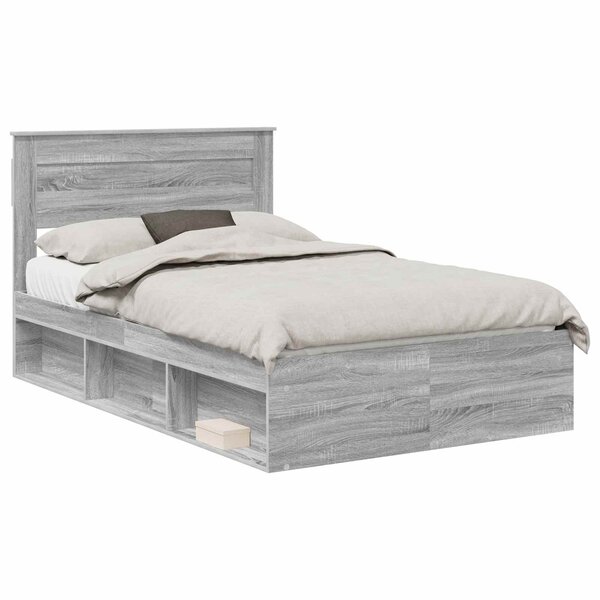 vidaXL Cadre de lit avec matelas Gris Sonoma 135 x 190 cm Pin massif