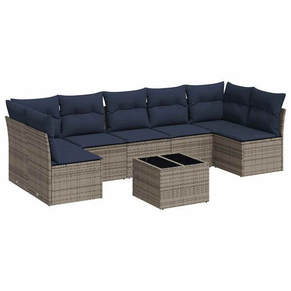 vidaXL Salon de jardin 8 Pièces avec coussins gris résine tressée