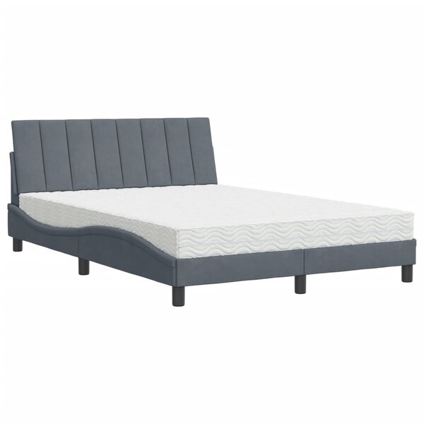 vidaXL Lit avec matelas Hanko gris foncé 140x200 cm velours