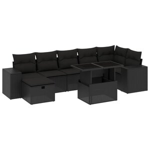 vidaXL Salon de jardin 8 Pièces avec coussins noir résine tressée
