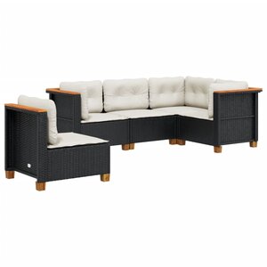 vidaXL Salon de jardin 5 Pièces avec coussins noir résine tressée