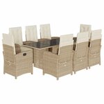 vidaXL Ensemble à manger de jardin et coussins 9 Pièces beige Poly rotin