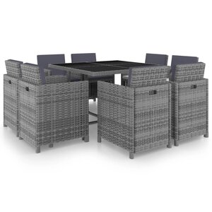 vidaXL Ensemble à manger d'extérieur avec coussins 9Pièces résine tressée