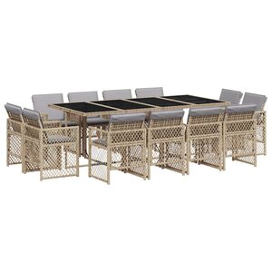 vidaXL Ensemble à manger de jardin coussins 13 Pièces mélange beige rotin