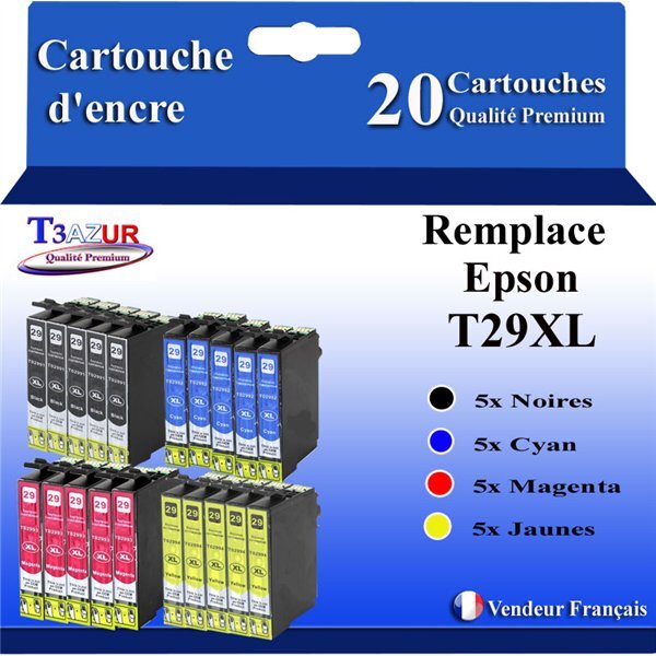 T3AZUR - 20x Cartouches compatibles avec Epson Expression Home XP-332  XP-335  XP-342  XP-345  XP-352  XP-355  T29XL