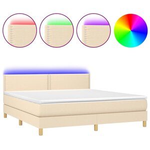 vidaXL Sommier à lattes de lit avec matelas LED Crème 180x200 cm Tissu