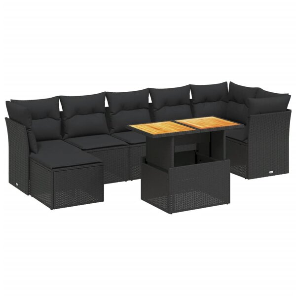 vidaXL Salon de jardin 8 Pièces avec coussins noir résine tressée