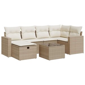 vidaXL Salon de jardin avec coussins 7 Pièces beige résine tressée