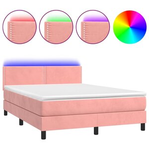 vidaXL Sommier à lattes de lit avec matelas LED Rose 140x190cm Velours