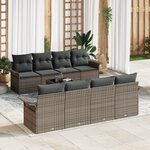 vidaXL Ensemble de canapé de jardin 9 pièces avec coussins gris en poly rattan