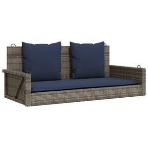 vidaXL Banc à bascule avec coussins Gris 119 x 56 x 48 cm Résine tressée