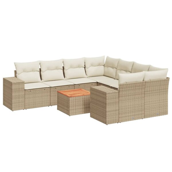 vidaXL Salon de jardin avec coussins 9 Pièces beige résine tressée