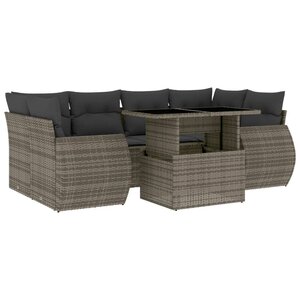 vidaXL Salon de jardin avec coussins 7 Pièces gris résine tressée