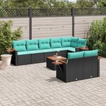 vidaXL Salon de jardin 9 Pièces avec coussins noir résine tressée