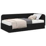 vidaXL Cadre de lit d'angle avec matelas Noir 90 x 200 cm tissu