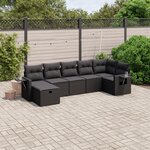 vidaXL Salon de jardin 7 Pièces avec coussins noir résine tressée