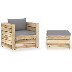 vidaXL Salon de jardin 2 Pièces avec coussins Bois imprégné de vert