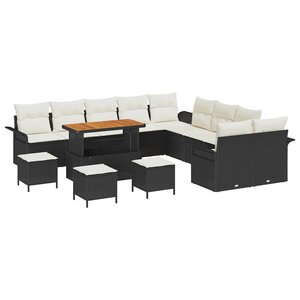 vidaXL Ensemble de canapé de jardin avec coussin 14 Pièces Noir et Crème
