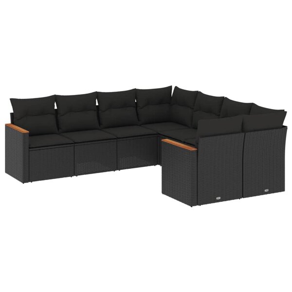 vidaXL Salon de jardin 8 Pièces avec coussins noir résine tressée