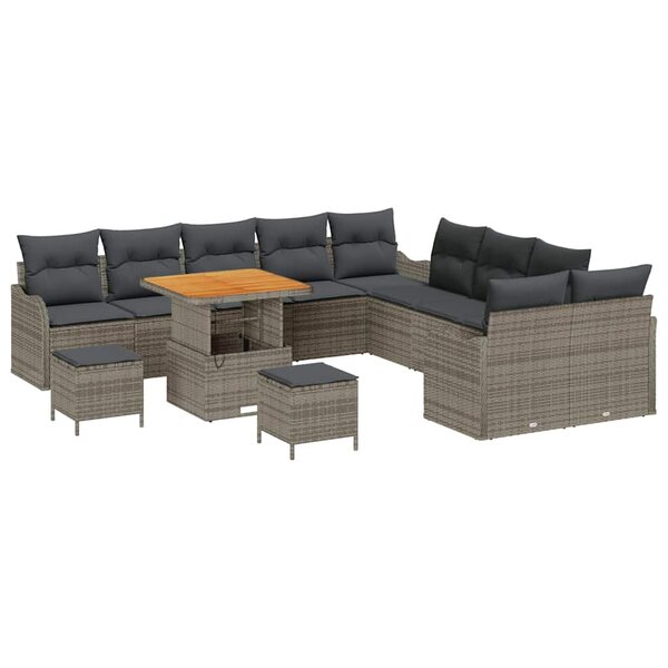 vidaXL Ensemble de canapé de jardin avec coussin 13 Pièces Gris polyrotin