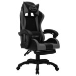 Chaise fauteuil siège pivotante de bureau informatique étude de jeux vidéo avec LED RVB et similicuir gris 02_0024207
