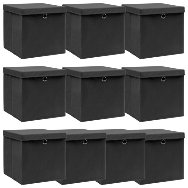 vidaXL Boîtes de rangement avec couvercle 10 Pièces Noir 32x32x32cm Tissu