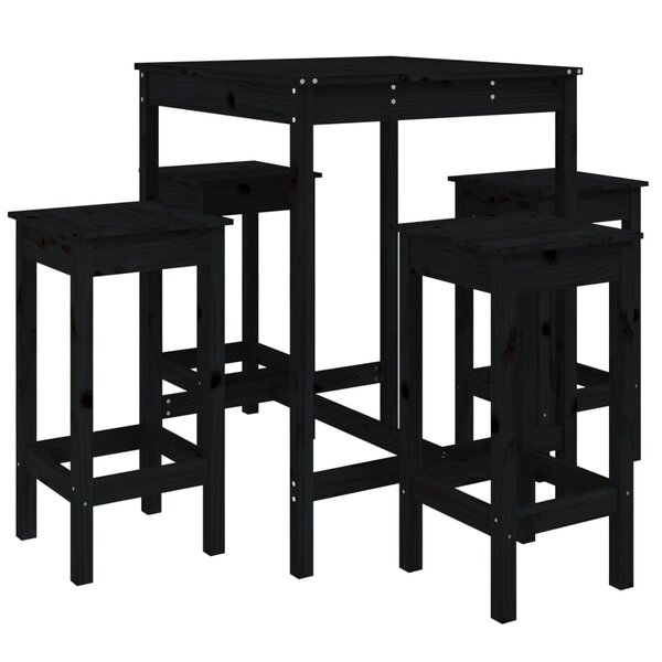vidaXL Ensemble de bar de jardin 5 Pièces noir bois de pin massif