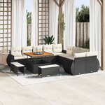 vidaXL Ensemble de canapé de jardin avec coussin 13 Pièces Noir et crème