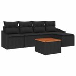 vidaXL Ensemble de canapé de jardin avec coussin 6 Pièces Noir Poly rotin