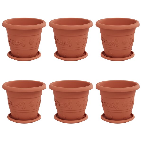 vidaXL Pots de plantes 6 Pièces Rouge brique Ø 26 x 21.5 cm Plastique