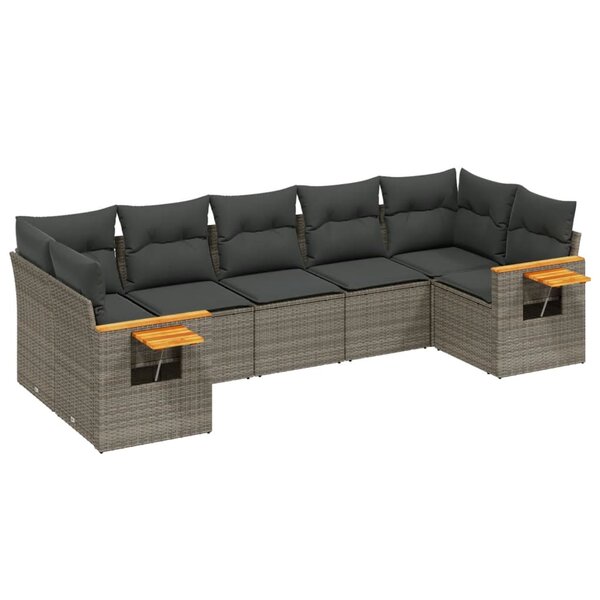 vidaXL Salon de jardin avec coussins 7 Pièces gris résine tressée