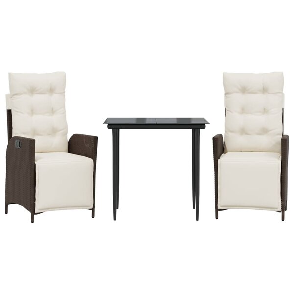 vidaXL Ensemble à manger de jardin 3 Pièces et coussins marron poly rotin