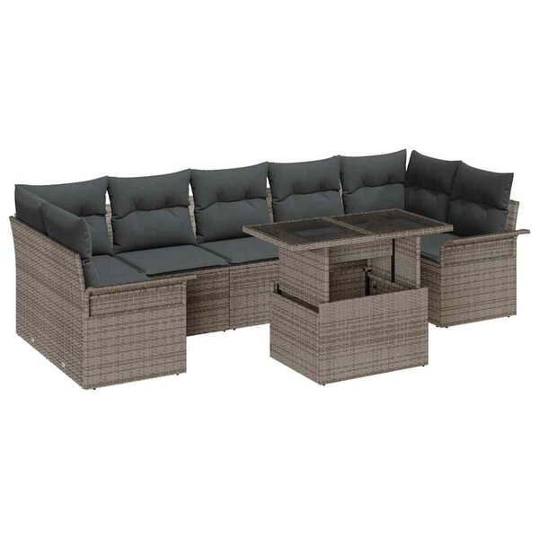 vidaXL Ensemble de canapé de jardin avec coussin 8 Pièces Gris Poly rotin