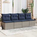 vidaXL Canapé de jardin 4 places avec coussins gris résine tressée