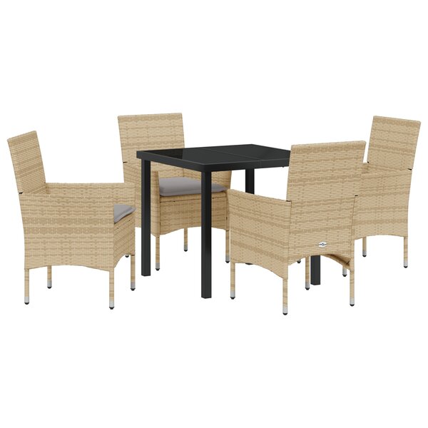 Ensemble de dîner de jardin 5 pièces vidaXL avec coussins en poly rattan beige