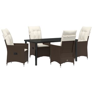 vidaXL Ensemble de salle à manger de jardin de 5 pièces avec coussins marron en poly rattan
