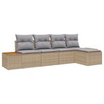 Ensemble de canapés de jardin 5 pièces avec coussins beige poly rattan acacia