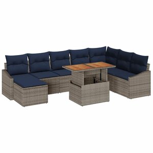 vidaXL Ensemble de canapé de jardin 9 Pièces Gris Poly rotin