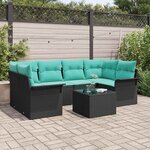 vidaXL Ensemble de canapé de jardin avec coussin 7 Pièces Noir polyrotin
