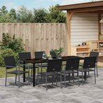vidaXL Ensemble de salle à manger pour jardin 9 Pièces Noir Poly rotin
