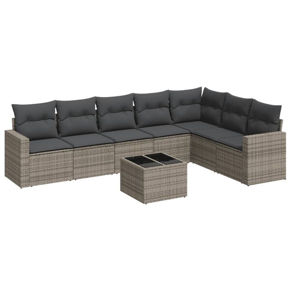 vidaXL Salon de jardin 8 Pièces avec coussins gris résine tressée