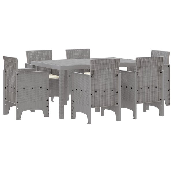 vidaXL Ensemble de Salle à Manger de Jardin de 7 Pièces avec Coussins Gris Clair Poly Rattan