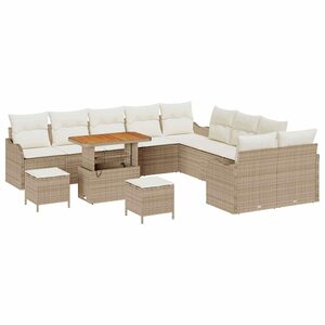 Ensemble de canapé de jardin vidaXL 13 pièces avec coussins Beige Poly Rotin Acacia